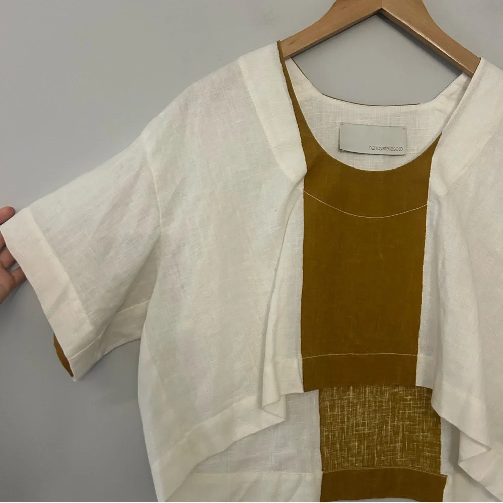 NANCYSTELLASOTO Nancy Stella Soto SLSS Linen Blouse in Brown White - Picture 3 of 6